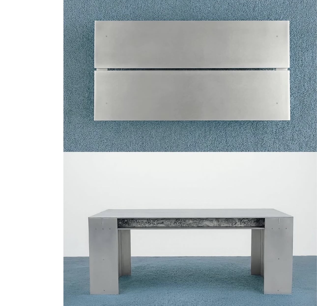 meeting table — full views of the aluminium table on blue carpet